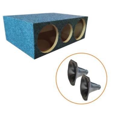 Imagem de Kit Caixa Corneteira 2 Drivers 1 Tweeter Curta Grafite + 2 Cornetas - 