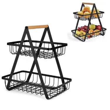 Imagem de Fruteira De Mesa Organizador Aramada Cozinha Cesto Duplo - Clink, Pret