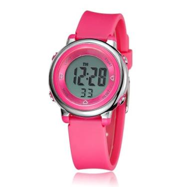 Imagem de Relógio digital feminino, com pulseira de silicone, com tela de LED, militar, multifuncional, impermeável, com alarme, cronômetro, retroiluminação, relógio esportivo ao ar livre, rosa,