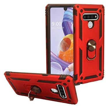 Imagem de CELZEN - Para LG Stylo 6 LM-Q730 (2020) - Capa de telefone híbrida Defender com suporte de anel - RS3 Vermelho