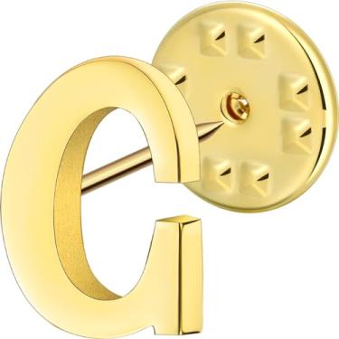 Imagem de Broche de lapela inicial para homens e mulheres, broches para ternos masculinos, pinos de botão de metal em tom de ouro 18K e prata., Metal, Sem pedras preciosas