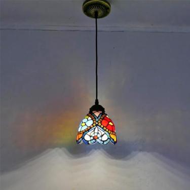 Imagem de Candelabro de vidro colorido europeu Lâmpada pendente criativa vintage Casa Restaurante Bar Hotel Corredor Quarto Cabeça de cama Lâmpada pendente (I D20CM)