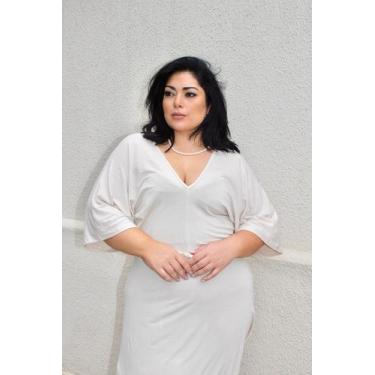 Imagem de Vestido midi Plus size malha fria moda feminina saída de praia manga f