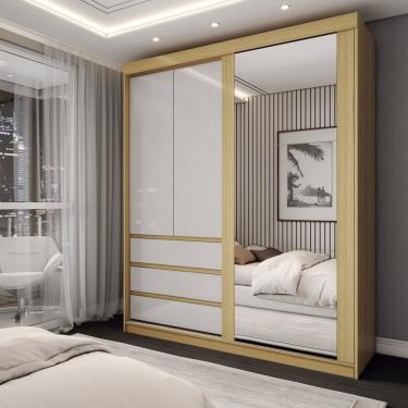 Imagem de Guarda-Roupa Solteiro Rosário 100% Mdf 3 Portas 3 Gavetas com Espelho Castanho/Off White - Panorama Móveis