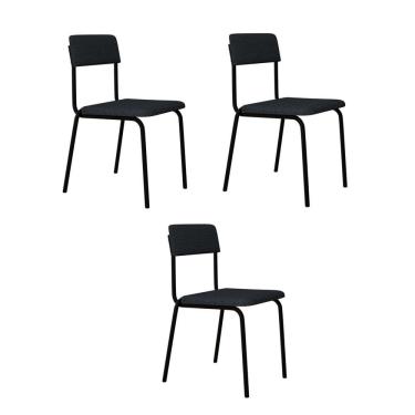 Imagem de Conjunto 3 Cadeiras Estofadas Fixa Empilhável Fit Cinza Corriente / Preto Fosco MT