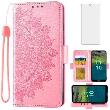 Imagem de Asuwish Capa de telefone para Nokia C110 capa carteira de vidro temperado protetor de tela porta-cartão de crédito flip bolsa alça de pulso suporte fólio cordão slot acessórios para celular C 110 4G