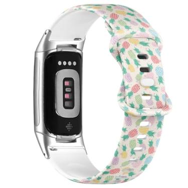 Imagem de Pulseira de silicone macio compatível com Fitbit Charge 5/Fitbit Charge 6 (abacaxi colorido), pulseira esportiva macia para mulheres e homens