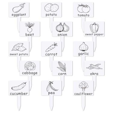 Imagem de arricraft 15 peças de placas de acrílico para plantas, etiquetas de estaca de jardim à prova d'água com tema vegetal em forma de T com nomes de vegetais para decoração de berçário de plantas em vasos