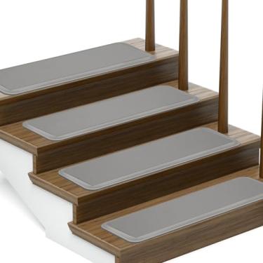 Imagem de PURE ERA Tapetes antiderrapantes acolchoados para escadas, antifadiga, protetores de escada para uso interno, fita antiderrapante, tapetes confortáveis laváveis 20 x 76 cm (12 peças, cinza claro)