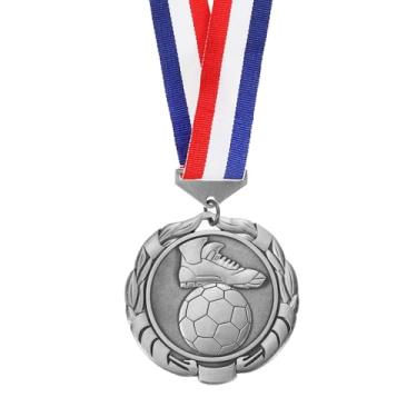 Imagem de PATIKIL Medalha de Prêmio, Troféu de Medalha de Futebol de 7,6 cm com fita de pescoço liso Prêmio de lembrancinha de festa de futebol para competições de reuniões esportivas, prata