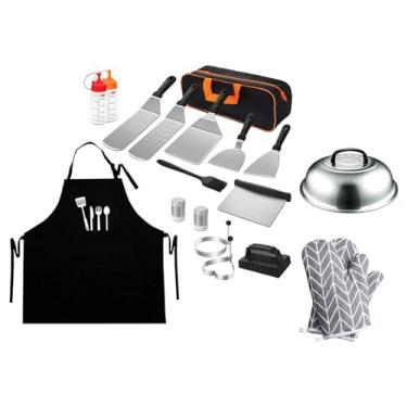 Imagem de YWJLQH 18x Acessórios para Grelha Acessórios para Grelha Conjunto de Prensa para Hambúrguer com Pá de Drenagem Longa Conjunto de Topo Plano para Pesca Ao Ar