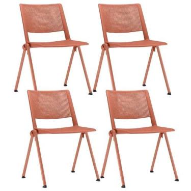 Imagem de Kit 04 Cadeiras Empilhável Fixa Lift F02 Base Aço Laranja - Lyam Decor