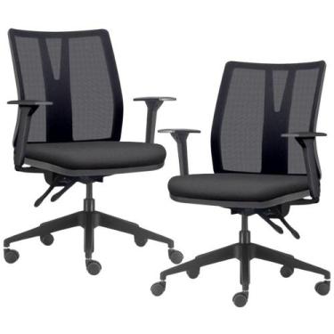 Imagem de Kit 2 Cadeiras de Escritório Giratória Diretor Flow F02 Base Preta Lin