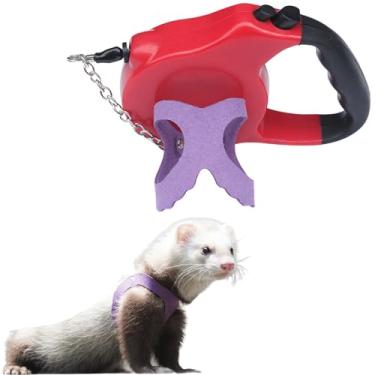 Imagem de Corda de tração para furão, corda antimordida, colete ajustável, arnês de caminhada para animais pequenos com coleira de chumbo para hamster, gerbil, rato, rato, esquilo, chinchila (roxo)