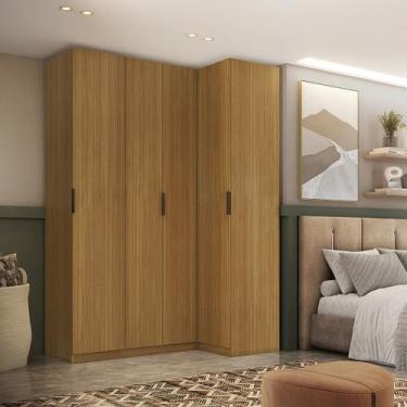 Imagem de Guarda Roupa Canto Reto 4 Portas MDF Altezza Clean Belmax, Freijó