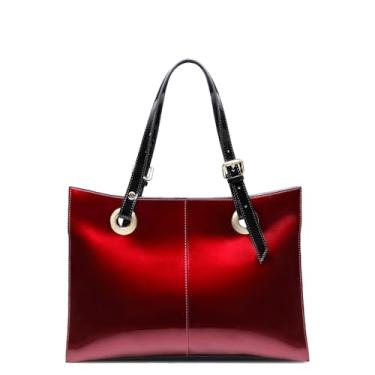 Imagem de Bolsa feminina feminina de couro envernizado Femina 2024 nova bolsa simples bolsa de ombro feminina de grande capacidade, 91005-vinho tinto