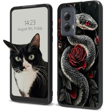 Imagem de DHYYDSQZ Capa para celular Motorola Moto G Stylus 5G 2024 de 6,7 polegadas com design de rosas vermelhas cobra para mulheres e homens, capa de proteção fina de silicone TPU macio bordas quadradas à