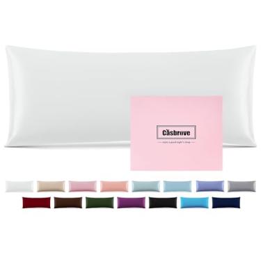 Imagem de Capa de almofada de seda para travesseiro corporal, capas de travesseiro macias, capa de almofada de seda amoreira para dormir (branca, 50 x 137 cm, 1 peça)