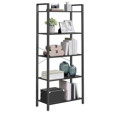 Imagem de VASAGLE Estante de livros de 5 camadas, estante com moldura de aço, prateleira de livros para sala de estar, escritório em casa, escritório, 29 x 66 x 162 cm, estilo industrial, preto ébano e tinta