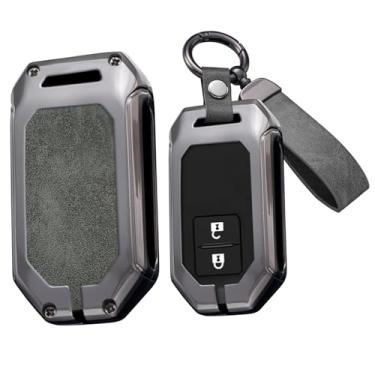 Imagem de HIBEYO Capa de chaveiro de 2/4 botões compatível com Suzuki Swift Spacia MK53S Jimny Sierra Wagon R acessórios de liga de couro com chaveiros - cinza chaveiro longo