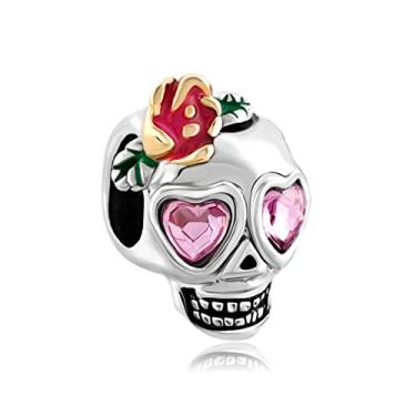 Imagem de MiiFort Berloque feminino de caveira de açúcar compatível com pulseiras Pandora Feriado Amor Família Irmão Mãe Pai Irmã Tio Sobrinho Aniversário Díade Muertos, Metal, Sem Pedra Preciosa