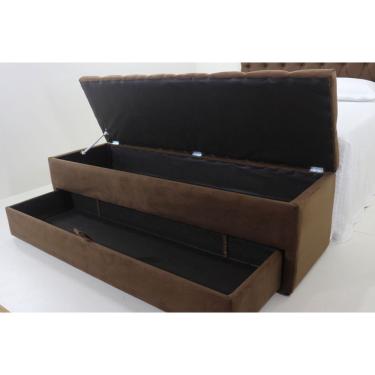 Imagem de Puf Baú (Sapateira) Com Gaveta de Casal 140x50x45cm Na Cor Marrom - Alta Elegância e Qualidade