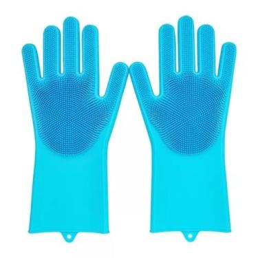 Imagem de Par De Luvas Com Esponja Lava Louças Silicone