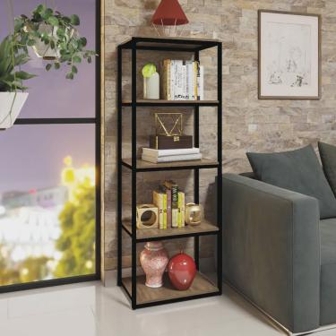 Imagem de Estante Livreiro Multiuso York Industrial Office Ferro Preto 5 Prateleiras 100% mdf Demolição - Ahazzo Móveis