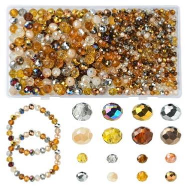 Imagem de Ipotkitt 1000 peças aleatórias de contas Rondelle de vidro com tema marrom abaco contas soltas ovais losangos espaçadores ornamentos para artesanato faça você mesmo, caneta, bijuteria