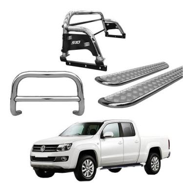 Imagem de Kit Quebra Mato Estribo Chapa Santo Antônio H3 Amarok CD Cromado - HOZ