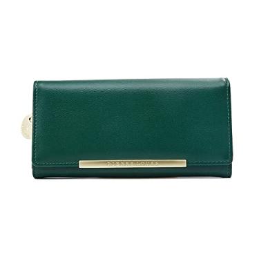 Imagem de WYUYIWH Carteira feminina de couro PU dobrável carteira grande capacidade bolsa longa cartão de crédito clutch (preto), Verde