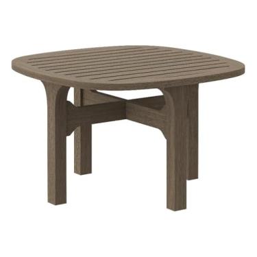 Imagem de Modway Saratoga Mesa lateral quadrada arredondada de teca em cinza envelhecido – Mesa lateral de pátio de madeira baixa com tampo de ripas e base resistente