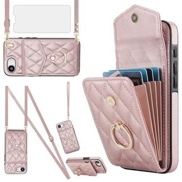 Imagem de Capa de telefone para iPhone 16e/SE 2025/SE 4 capa carteira com protetor de tela de vidro temperado e anel com bloqueio de RFID porta-cartão celular i Phone16e i16e 16 e SE4 4ª geração 16eCase