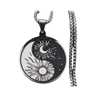 Imagem de Colar Yin Yang de Sol e Lua em Aço Inoxidável - Tai Chi para Homens e 