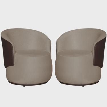 Imagem de Kit 02 Poltronas Beatriz Confortáveis Tecido Suede Com Composê em Corino Marrom