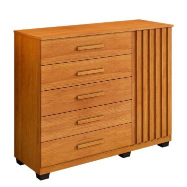 Imagem de Comoda Paris Quarto com 5 Gavetas e 1 Porta Ripada