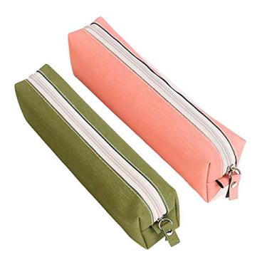 Imagem de Enyuwlcm — Bolsa de lápis simples e estilosa para papelaria de tecido, pequena, quadrada, à prova d'água, estojo lápis preto e cinza, pacote com 2, Pink+Green, 1