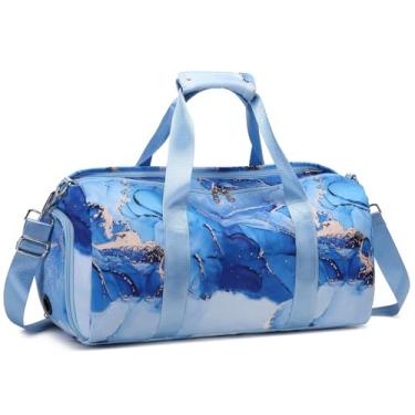 Imagem de Bolsa esportiva para meninas e adolescentes e crianças, bolsa de ginástica com compartimentos para sapatos e roupas molhadas, bolsa de viagem para dança e natação, Azul dourado