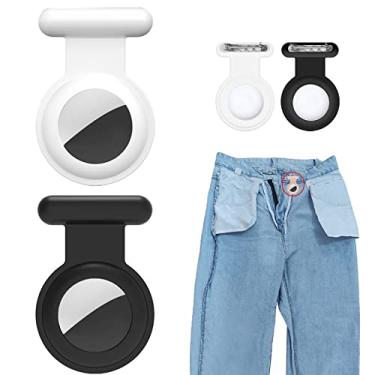 Imagem de Pacote com 2 capas compatíveis com Airtag Tracker, suporte de airtag infantil com GPS oculto de silicone com pino invisível, capa antiperda para Apple Air Tag para crianças, idosos, animais de estimação, roupas (preto e branco)