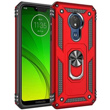 Imagem de Dishibei – Anel de grau militar com impacto de queda para Motorola Moto G7 Power Case 360 metal com suporte giratório para suporte magnético para montagem no carro Capa à prova de choque para celular Moto G7 Power, Vermelho