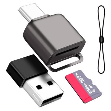 Imagem de Leitor de cartão micro SD, leitor de cartão TF USB C tipo C 3.0, leitor de cartão de memória USB C para TF com adaptador USB C para USB para Macbook, laptop, telefone Android, cinza