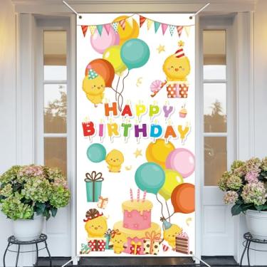Imagem de Linda faixa de aniversário com tema de pintinho de desenho animado para meninos e meninas, festa de aniversário, chá de bebê, celebração, lembrancinhas, suprimentos de decoração 90 x 184 cm BECKTEN