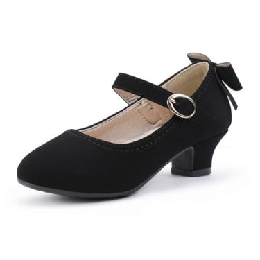 Imagem de PANDANINJIA Vestido de Jada Mary Jane para meninas/crianças pequenas, sapatos de salto baixo para festas e casamentos, Nobuck preto, 22
