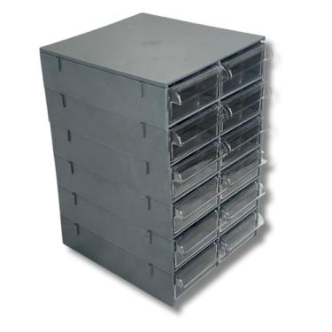 Imagem de Gaveteiro Organizador MAGUS CG612 Cinza com 12 Gavetas Multiuso para Escritório, Ferramentas, Maquiagem e Papelaria - Organização com Eficiência e Estilo