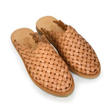 Imagem de Macarena Collection Sandália feminina Huarache de couro colorido estilo mexicano panal, Bronzeado, 40