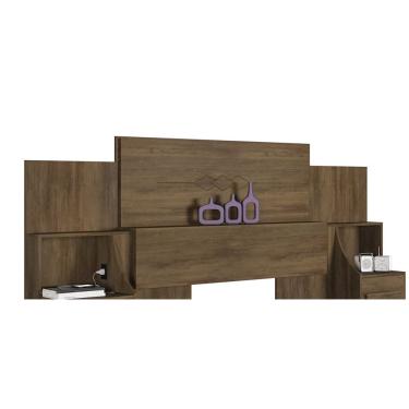 Imagem de Cabeceira Extensível Com 2 Mesas De Cabeceira 4 Gavetas 2 Tomadas Síria Freijó