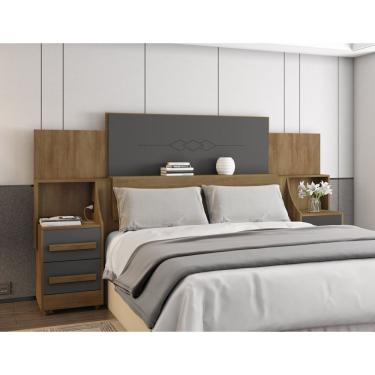 Imagem de Cabeceira Extensível Com 2 Mesas De Cabeceira 4 Gavetas 2 Tomadas Síria Cinamomo/Grafite
