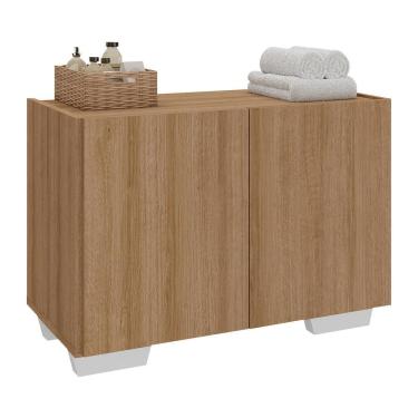Imagem de Gabinete Armário De Banheiro 62,5cm 2 Portas Com Pés Multimóveis Mp5046 Rustic/branco Rustic/branco
