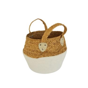 Imagem de Cesto Multi Uso Em Palha E Algodão Com Alças Alt 23cm X 30cm Diâmetro