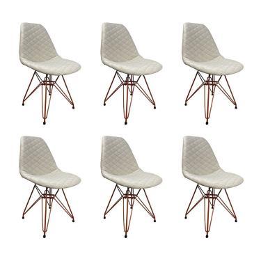 Imagem de Kit 6 Cadeiras Jantar Estofadas Nude Eiffel Eames Base Cobre - Cor: Nude